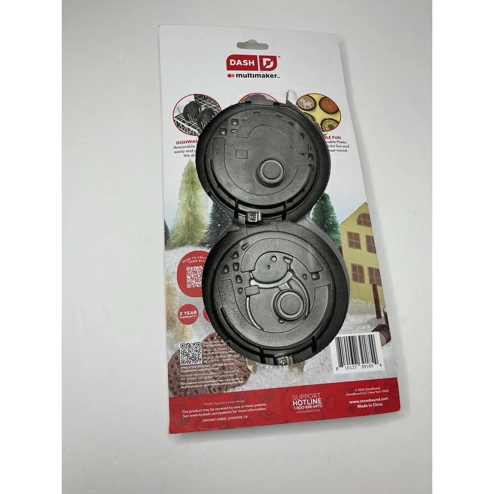 dash mini waffle Maker removable plates Holiday Snowman Pine Tree Xmas Tree 2pc